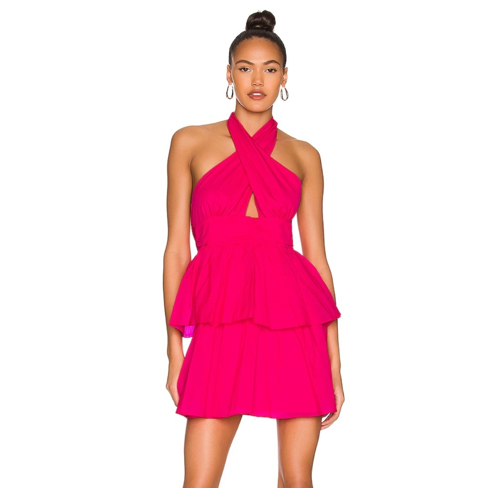 Hot pink ruffle open back dress